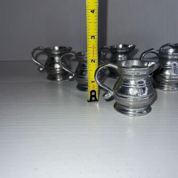 Vintage Wilton Armetale Pewter Small Creamer Pitcher Set Of 6 Stamped RWP 2” - Picture 3 of 6